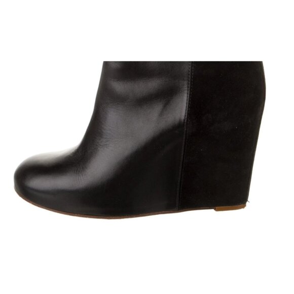 Celine Black Leather & Suede Wedge Ankle Boots with Box Sz 38.5 - Picture 6 of 14